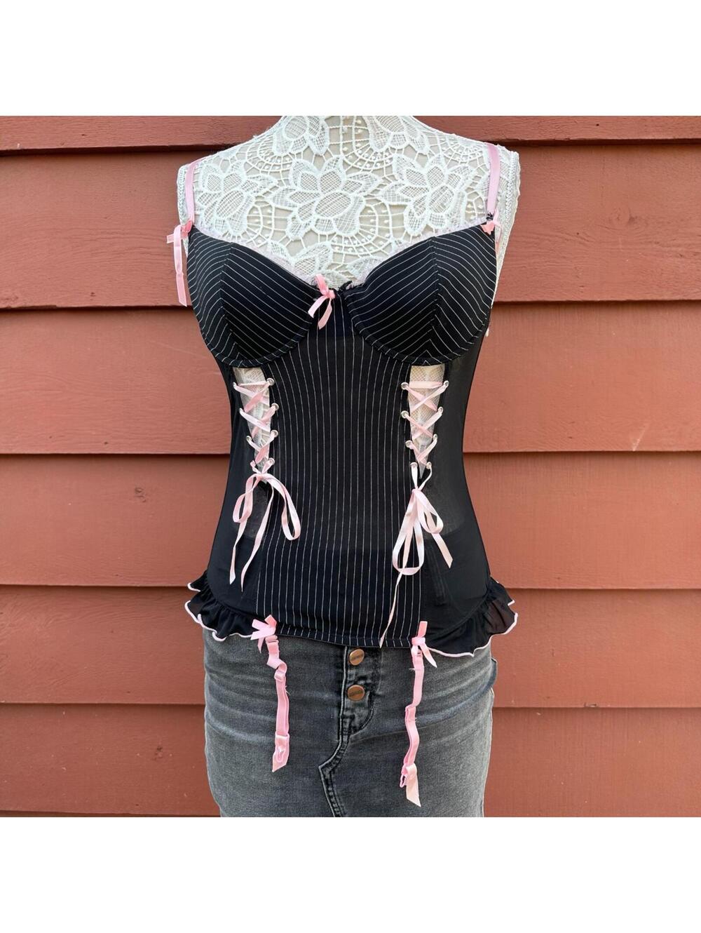Vintage Morbid Threads Pinstripe Corset